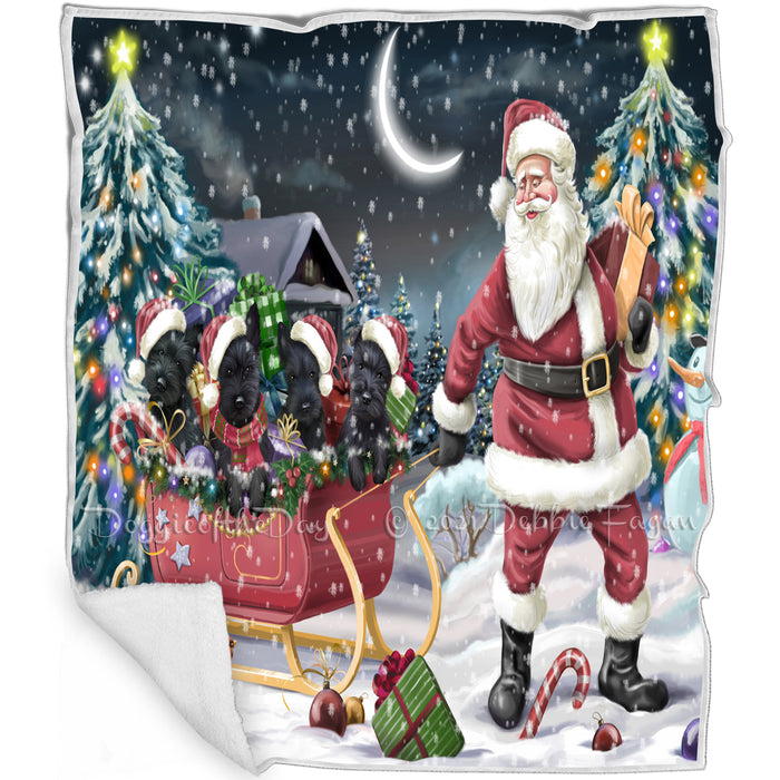 Merry Christmas Happy Holiday Santa Sled Scottish Terrier Dogs Blanket D314
