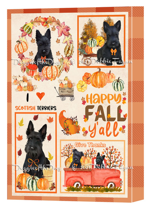 Happy Fall Y'all Pumpkin Scottish Terrier Dogs Canvas Wall Art - Premium Quality Ready to Hang Room Decor Wall Art Canvas - Unique Animal Printed Digital Painting for Decoration