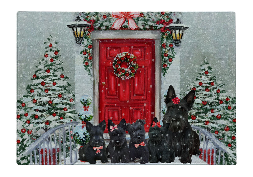 Christmas Holiday Welcome Scottish Terrier Dogs Cutting Board - For Kitchen - Scratch & Stain Resistant - Designed To Stay In Place - Easy To Clean By Hand - Perfect for Chopping Meats, Vegetables