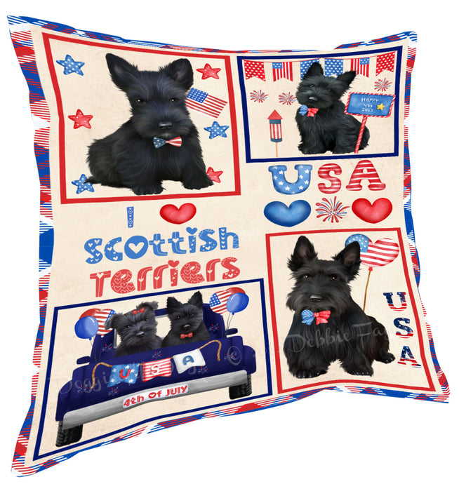 4th of July Independence Day I Love USA Scottish Terrier Dogs Pillow with Top Quality High-Resolution Images - Ultra Soft Pet Pillows for Sleeping - Reversible & Comfort - Ideal Gift for Dog Lover - Cushion for Sofa Couch Bed - 100% Polyester