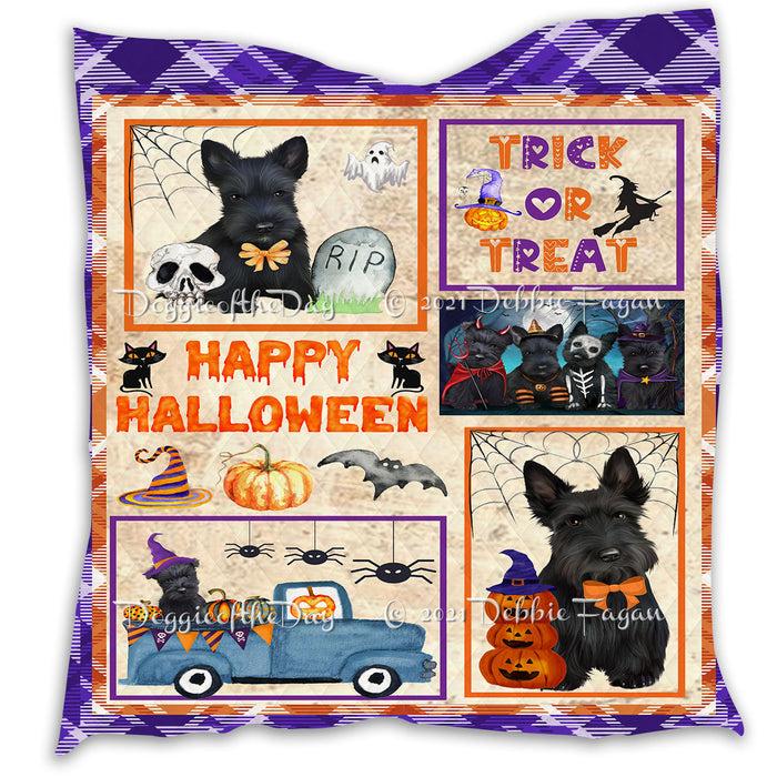 Happy Halloween Trick or Treat Pumpkin Scottish Terrier Dogs Lightweight Soft Bedspread Coverlet Bedding Quilt QUILT61076