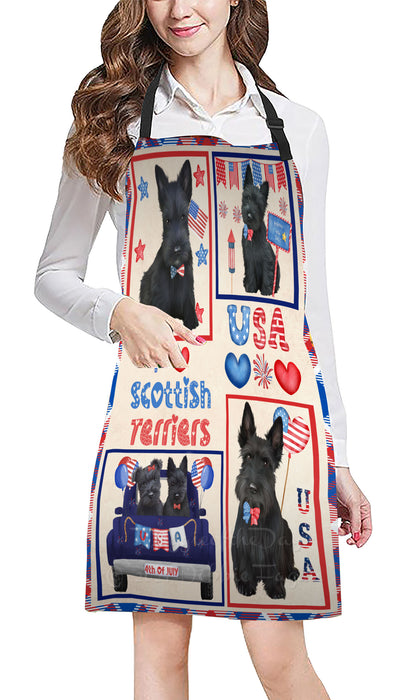 4th of July Independence Day I Love USA Scottish Terrier Dogs Apron - Adjustable Long Neck Bib for Adults - Waterproof Polyester Fabric With 2 Pockets - Chef Apron for Cooking, Dish Washing, Gardening, and Pet Grooming