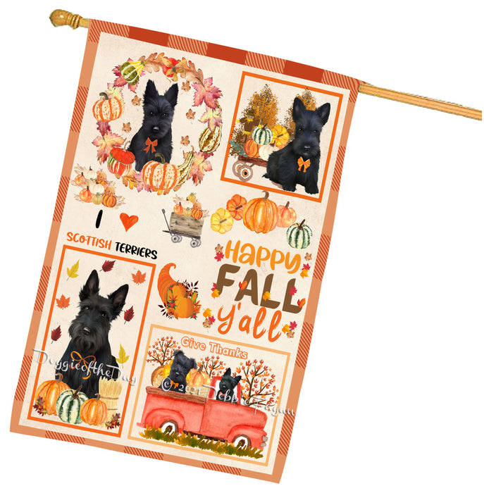 Happy Fall Y'all Pumpkin Scottish Terrier Dogs House Flag Outdoor Decorative Double Sided Pet Portrait Weather Resistant Premium Quality Animal Printed Home Decorative Flags 100% Polyester