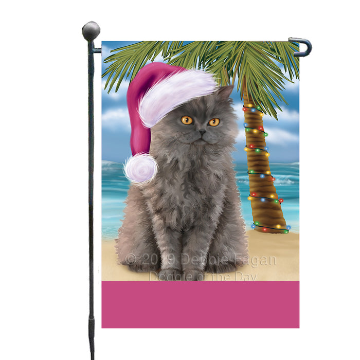 Personalized Summertime Happy Holidays Christmas Selkirk Rex Dog on Tropical Island Beach  Custom Garden Flags GFLG-DOTD-A60532