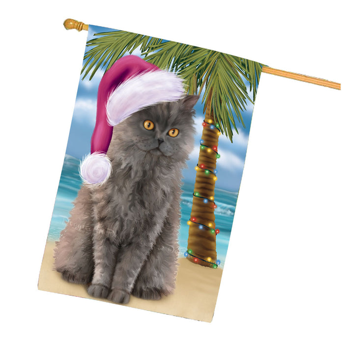 Christmas Summertime Beach Selkirk Rex Cat House Flag Outdoor Decorative Double Sided Pet Portrait Weather Resistant Premium Quality Animal Printed Home Decorative Flags 100% Polyester FLG68793