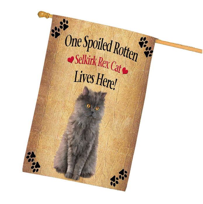 Spoiled Rotten Selkirk Rex Cat House Flag Outdoor Decorative Double Sided Pet Portrait Weather Resistant Premium Quality Animal Printed Home Decorative Flags 100% Polyester FLG68488