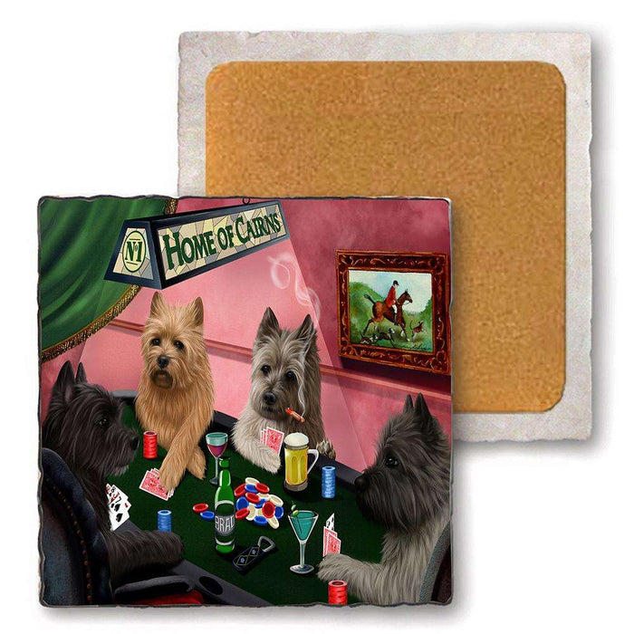 Set of 4 Natural Stone Marble Tile Coasters - Home of Cairn Terrier 4 Dogs Playing Poker MCST48053