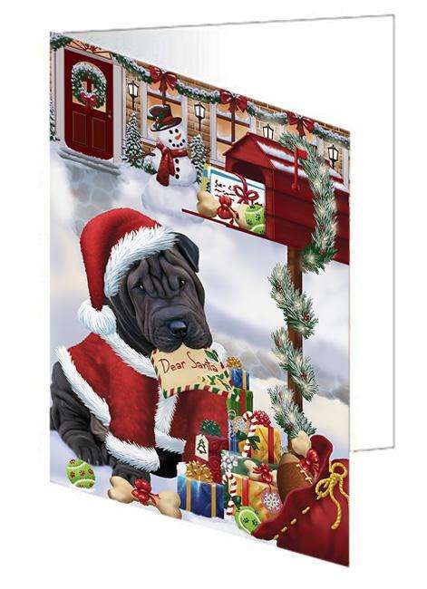 shar Pei Dog Dear Santa Letter Christmas Holiday Mailbox Handmade Artwork Assorted Pets Greeting Cards and Note Cards with Envelopes for All Occasions and Holiday Seasons GCD65801