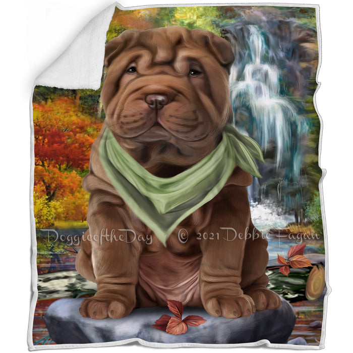 Scenic Waterfall Shar Pei Dog Blanket BLNKT84315