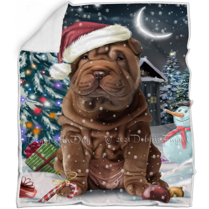 Have a Holly Jolly Christmas Shar-Pei Dog in Holiday Background Blanket D122