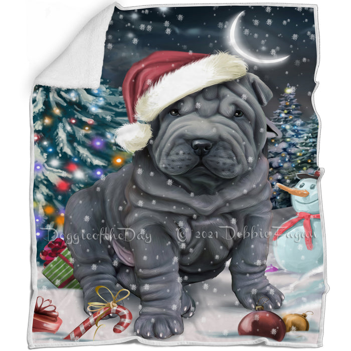 Have a Holly Jolly Christmas Shar-Pei Dog in Holiday Background Blanket D124