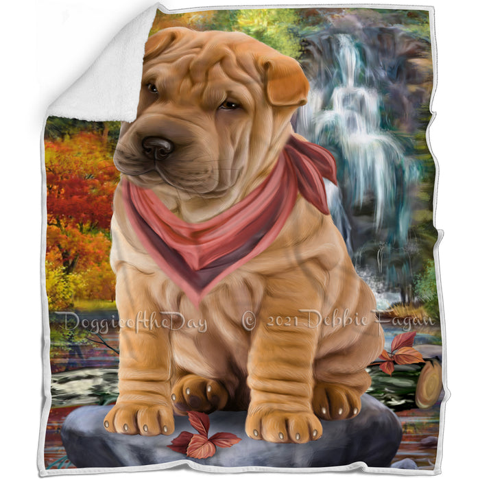 Scenic Waterfall Shar Pei Dog Blanket BLNKT84333