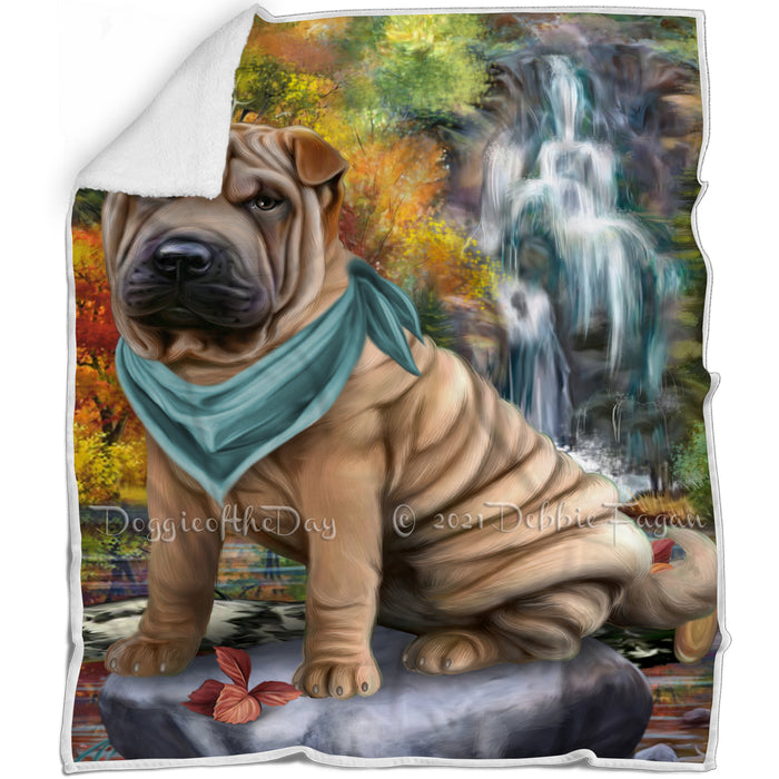 Scenic Waterfall Shar Pei Dog Blanket BLNKT84351