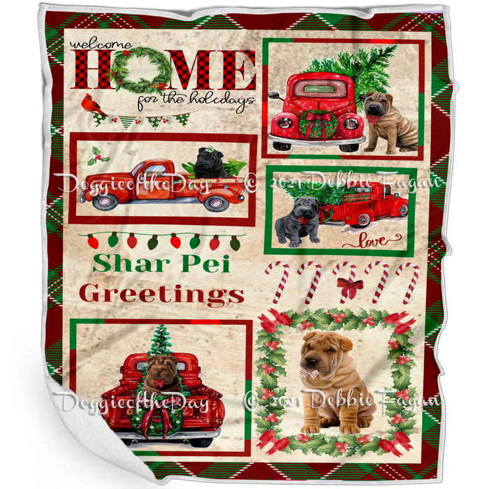 Welcome Home for Christmas Holidays Shar Pei Dogs Blanket BLNKT72156