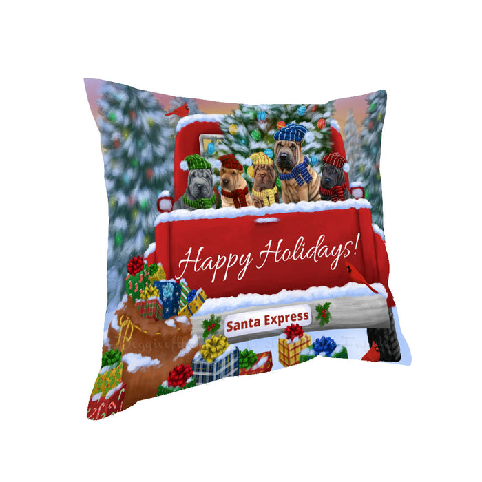 Christmas Red Truck Travlin Home for the Holidays Shar Pei Dogs Pillow with Top Quality High-Resolution Images - Ultra Soft Pet Pillows for Sleeping - Reversible & Comfort - Ideal Gift for Dog Lover - Cushion for Sofa Couch Bed - 100% Polyester