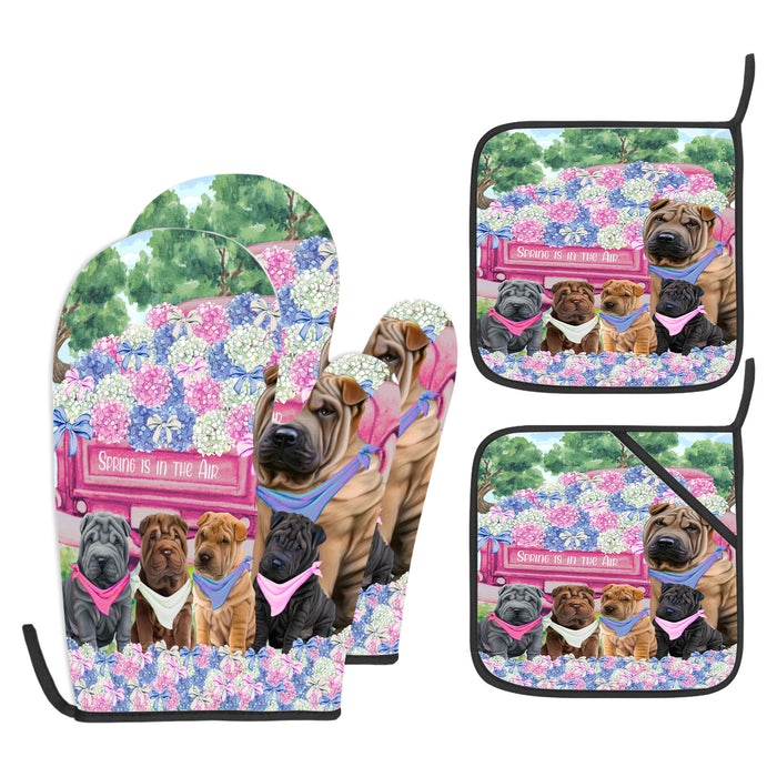 Shar Pei Oven Mitts and Pot Holder Set, Kitchen Gloves for Cooking with Potholders, Explore a Variety of Custom Designs, Personalized, Pet & Dog Gifts