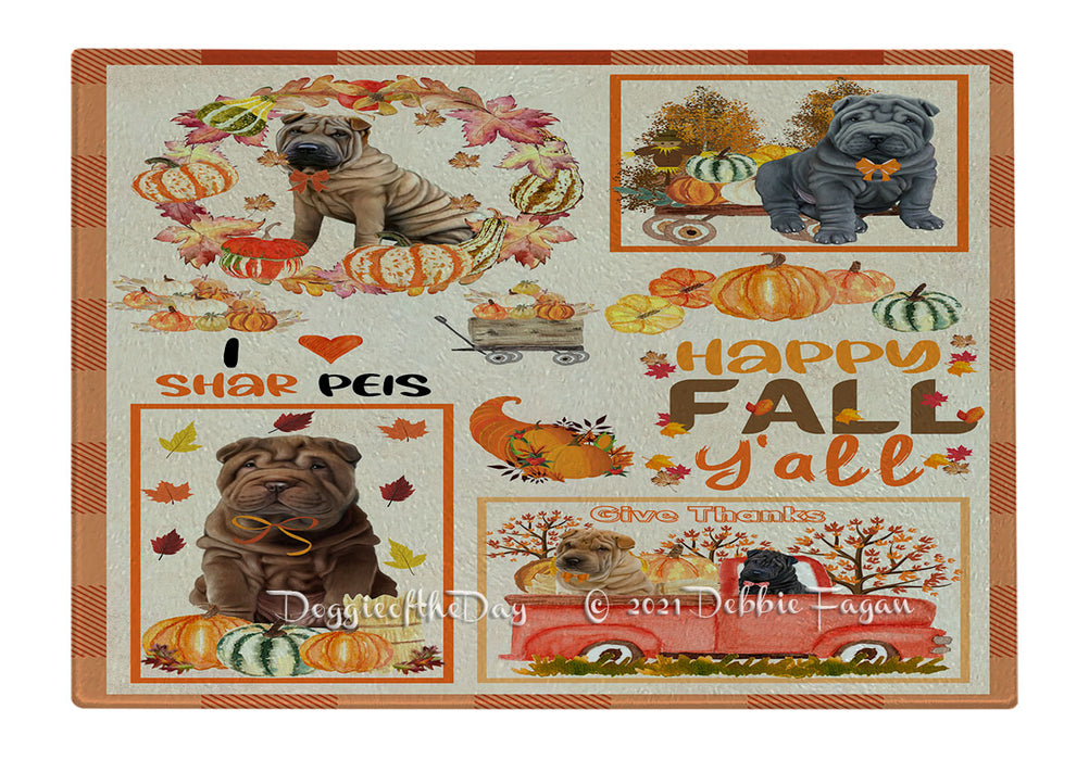 Happy Fall Y'all Pumpkin Shar Pei Dogs Cutting Board - Easy Grip Non-Slip Dishwasher Safe Chopping Board Vegetables C79993
