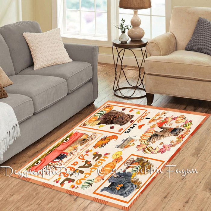 Happy Fall Y'all Pumpkin Shar Pei Dogs Polyester Living Room Carpet Area Rug ARUG67104