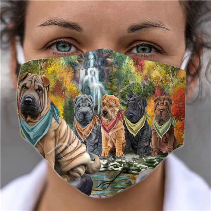 Scenic Waterfall Shar Pei Dogs Face Mask FM49337