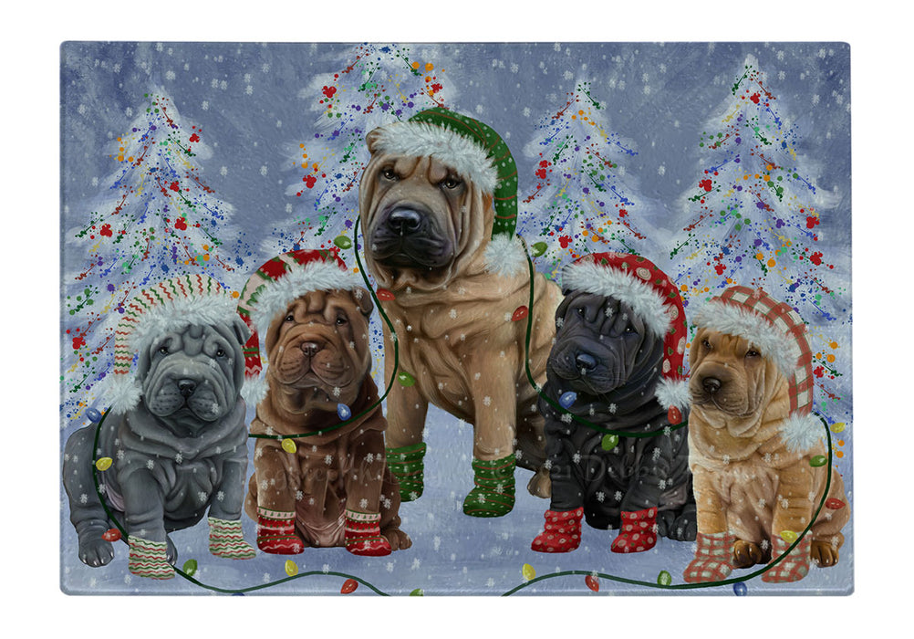 Christmas Lights and Shar Pei Dogs Cutting Board - For Kitchen - Scratch & Stain Resistant - Designed To Stay In Place - Easy To Clean By Hand - Perfect for Chopping Meats, Vegetables