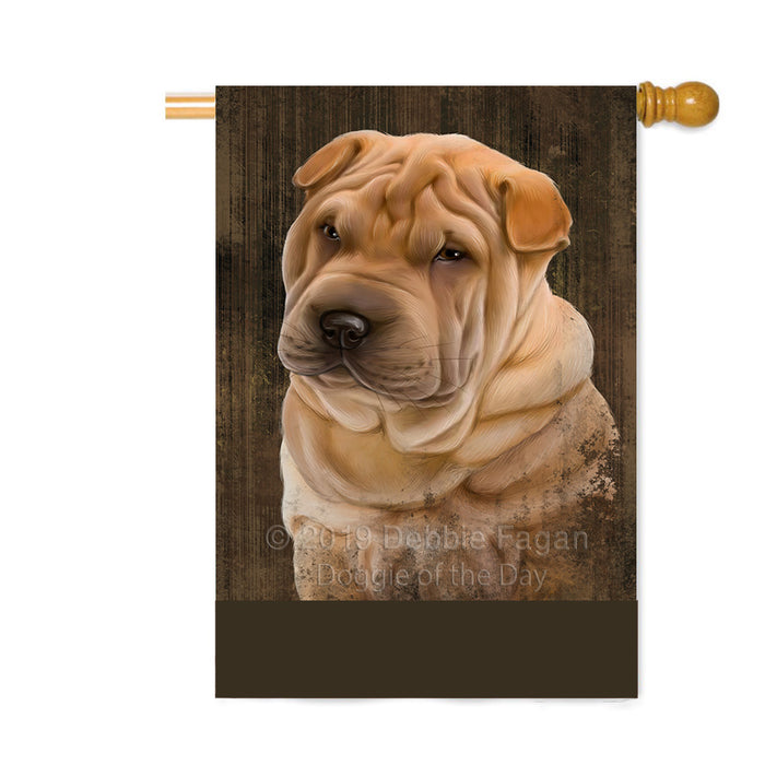 Personalized Rustic Shar Pei Dog Custom House Flag FLG64699