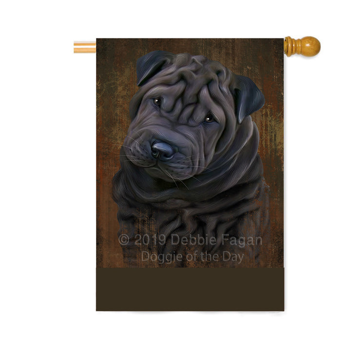Personalized Rustic Shar Pei Dog Custom House Flag FLG64700