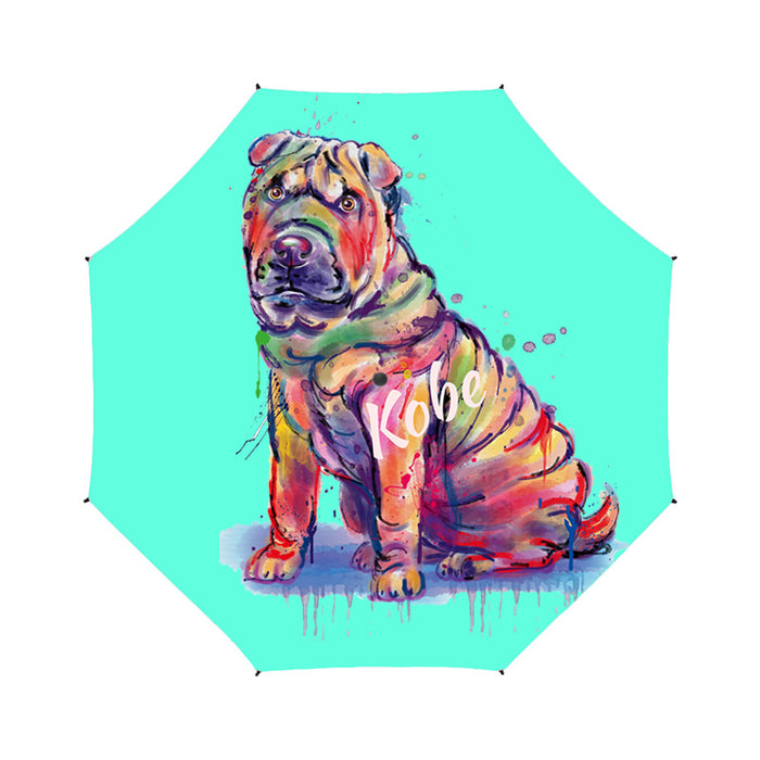 Custom Pet Name Personalized Watercolor Shar Pei DogSemi-Automatic Foldable Umbrella