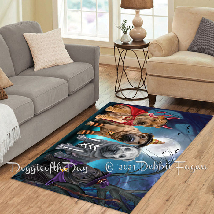 Happy Halloween Trick or Treat Shar Pei Dogs Polyester Living Room Carpet Area Rug ARUG66411