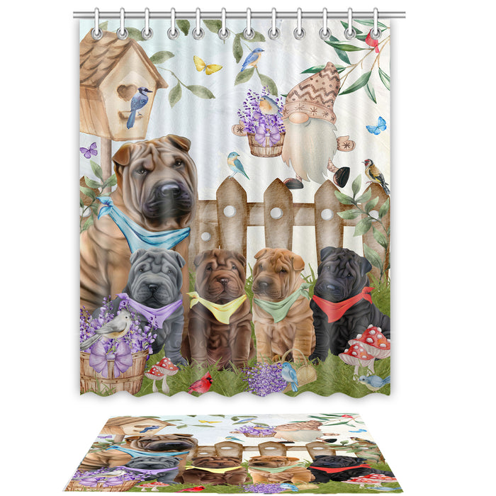 Shar Pei Shower Curtain & Bath Mat Set, Custom, Explore a Variety of Designs, Personalized, Curtains with hooks and Rug Bathroom Decor, Halloween Gift for Dog Lovers