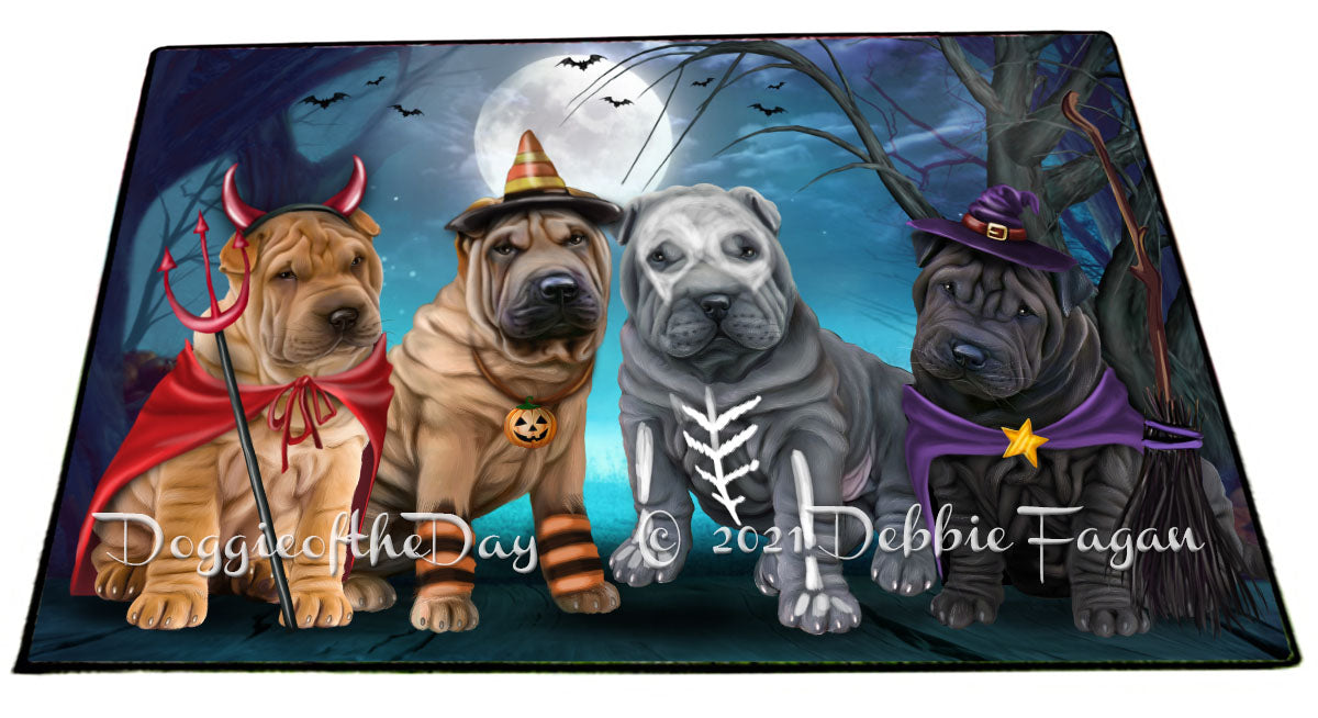 Happy Halloween Trick or Treat Shar Pei Dogs Indoor/Outdoor Welcome Floormat - Premium Quality Washable Anti-Slip Doormat Rug FLMS58447