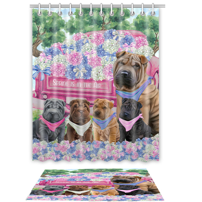 Shar Pei Shower Curtain & Bath Mat Set, Bathroom Decor Curtains with hooks and Rug, Explore a Variety of Designs, Personalized, Custom, Dog Lover's Gifts