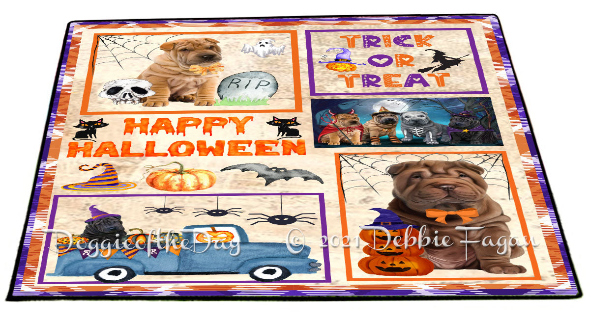 Happy Halloween Trick or Treat Shar Pei Dogs Indoor/Outdoor Welcome Floormat - Premium Quality Washable Anti-Slip Doormat Rug FLMS58204