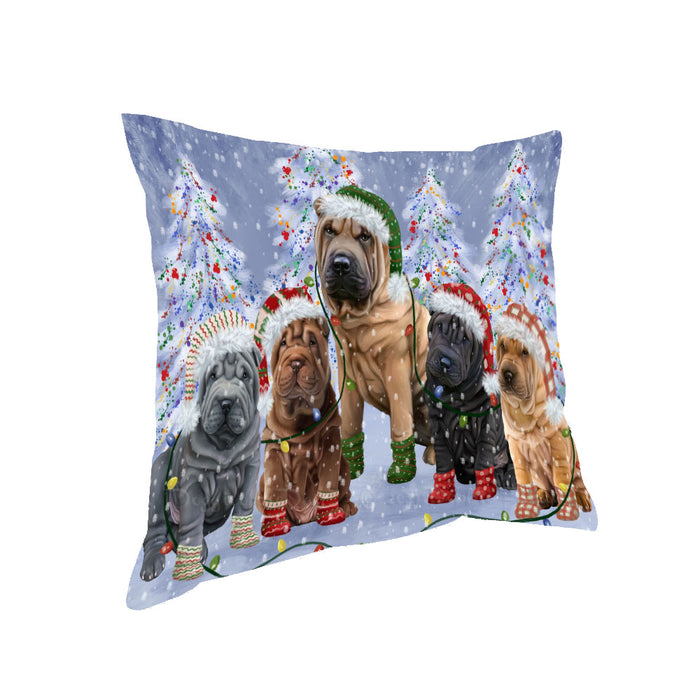 Christmas Lights and Shar Pei Dogs Pillow with Top Quality High-Resolution Images - Ultra Soft Pet Pillows for Sleeping - Reversible & Comfort - Ideal Gift for Dog Lover - Cushion for Sofa Couch Bed - 100% Polyester