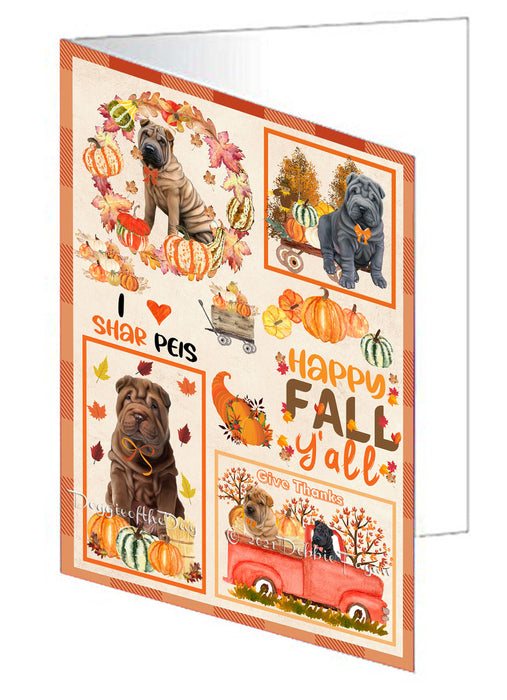 Happy Fall Y'all Pumpkin Shar Pei Dogs Handmade Artwork Assorted Pets Greeting Cards and Note Cards with Envelopes for All Occasions and Holiday Seasons GCD77117