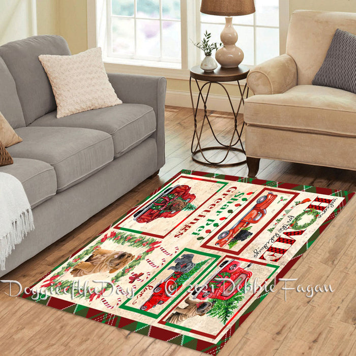 Welcome Home for Christmas Holidays Shar Pei Dogs Polyester Living Room Carpet Area Rug ARUG65158