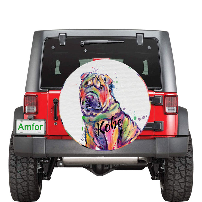 Custom Pet Name Personalized Watercolor Shar Pei Dog Car Tire Cover