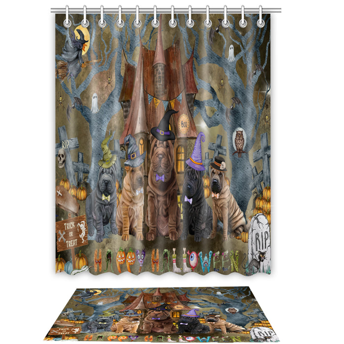 Shar Pei Shower Curtain & Bath Mat Set - Explore a Variety of Personalized Designs - Custom Rug and Curtains with hooks for Bathroom Decor - Pet and Dog Lovers Gift
