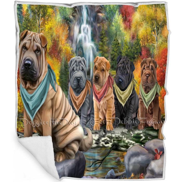 Scenic Waterfall Shar Peis Dog Blanket BLNKT84306