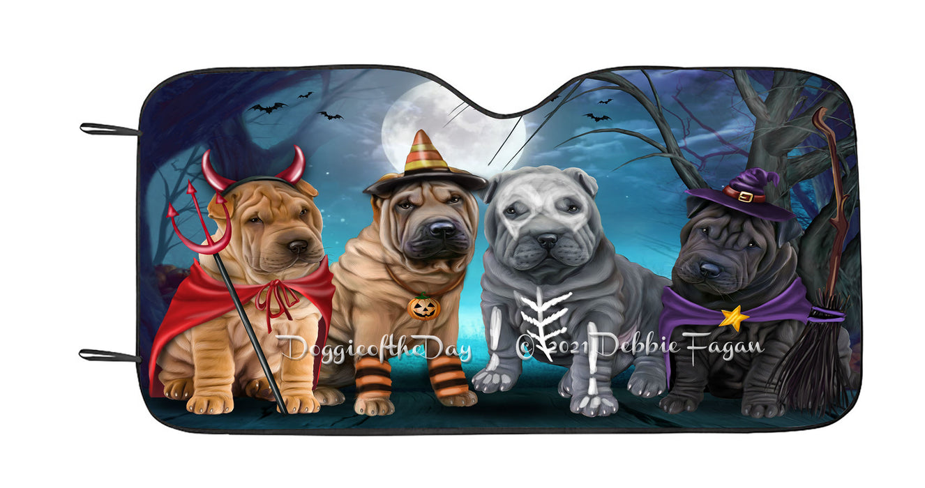 Happy Halloween Trick or Treat Shar Pei Dogs Car Sun Shade Cover Curtain