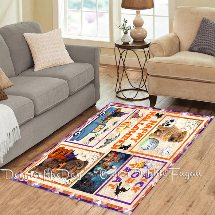 Happy Halloween Trick or Treat Shar Pei Dogs Polyester Living Room Carpet Area Rug ARUG65914