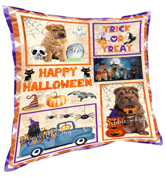 Happy Halloween Trick or Treat Shar Pei Dogs Pillow with Top Quality High-Resolution Images - Ultra Soft Pet Pillows for Sleeping - Reversible & Comfort - Ideal Gift for Dog Lover - Cushion for Sofa Couch Bed - 100% Polyester, PILA88363