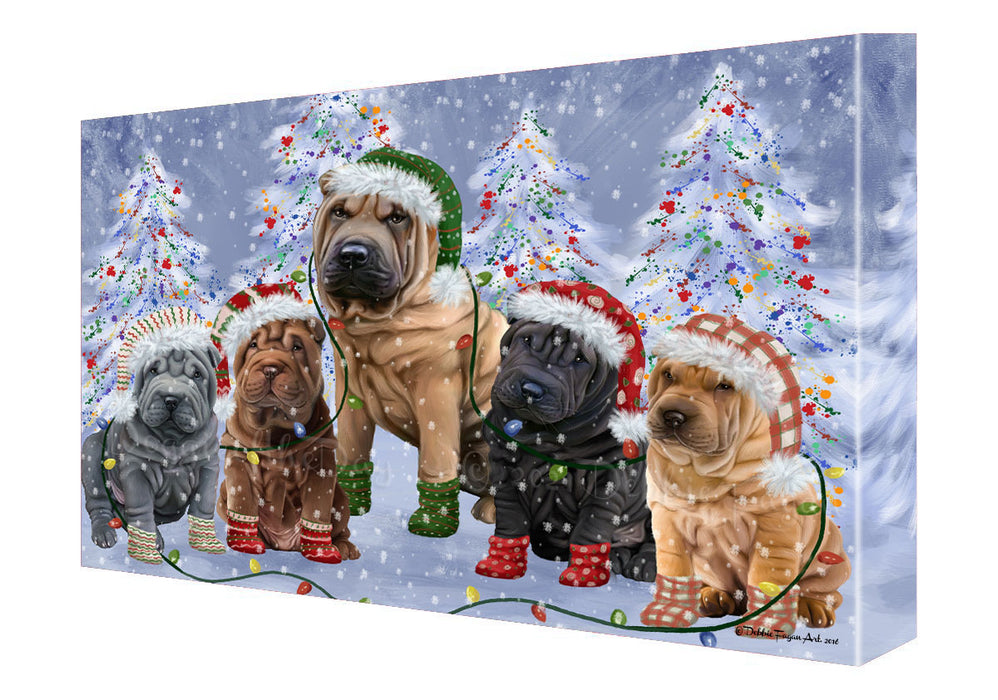 Christmas Lights and Shar Pei Dogs Canvas Wall Art - Premium Quality Ready to Hang Room Decor Wall Art Canvas - Unique Animal Printed Digital Painting for Decoration