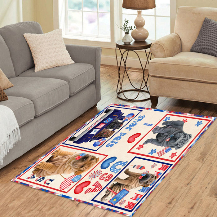 4th of July Independence Day I Love USA Shar Pei Dogs Area Rug - Ultra Soft Cute Pet Printed Unique Style Floor Living Room Carpet Decorative Rug for Indoor Gift for Pet Lovers