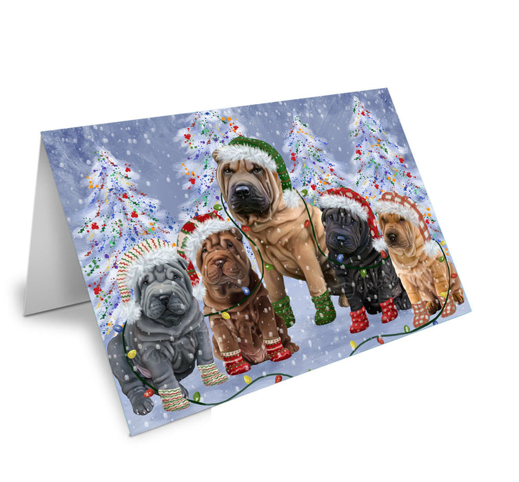Christmas Lights and Shar Pei Dogs Handmade Artwork Assorted Pets Greeting Cards and Note Cards with Envelopes for All Occasions and Holiday Seasons