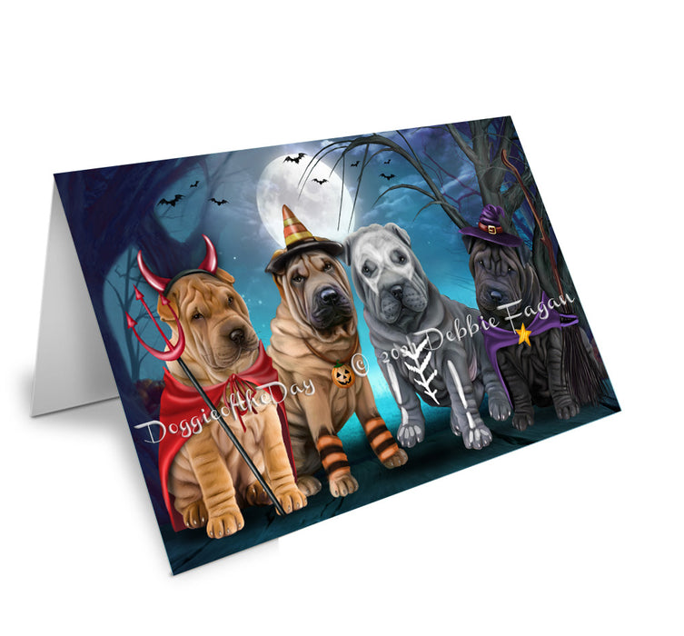 Happy Halloween Trick or Treat Shar Pei Dogs Handmade Artwork Assorted Pets Greeting Cards and Note Cards with Envelopes for All Occasions and Holiday Seasons GCD76820