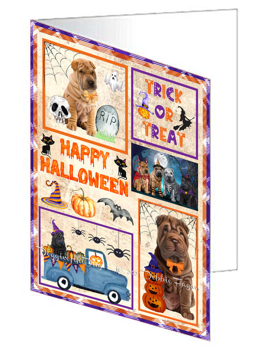 Happy Halloween Trick or Treat Shar Pei Dogs Handmade Artwork Assorted Pets Greeting Cards and Note Cards with Envelopes for All Occasions and Holiday Seasons GCD76607