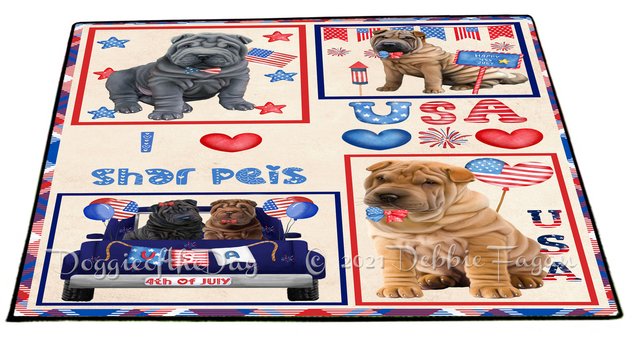 4th of July Independence Day I Love USA Shar Pei Dogs Floormat FLMS56317 Floormat FLMS56317