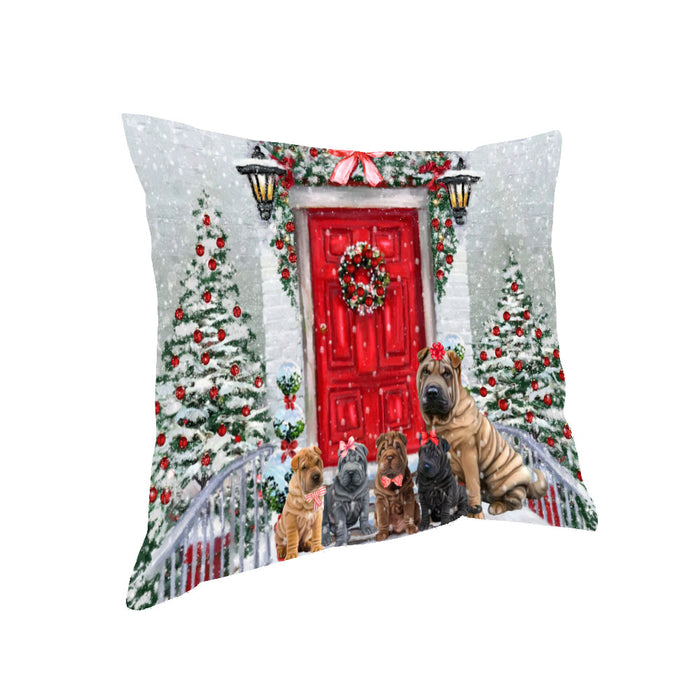Christmas Holiday Welcome Shar Pei Dogs Pillow with Top Quality High-Resolution Images - Ultra Soft Pet Pillows for Sleeping - Reversible & Comfort - Ideal Gift for Dog Lover - Cushion for Sofa Couch Bed - 100% Polyester