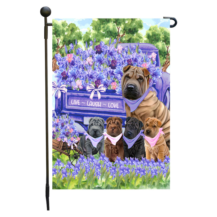 Shar Pei Dogs Garden Flag for Dog and Pet Lovers, Explore a Variety of Designs, Custom, Personalized, Weather Resistant, Double-Sided, Outdoor Garden Yard Decoration