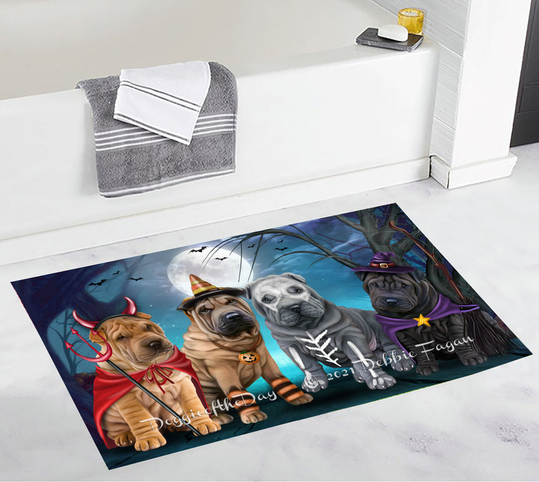 Happy Halloween Trick or Treat Shar Pei Dogs Bathroom Rugs with Non Slip Soft Bath Mat for Tub BRUG55006